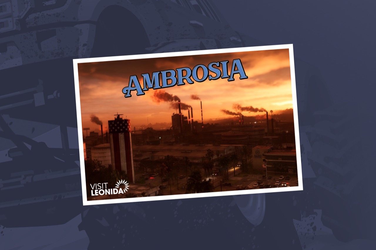 Ambrosia, a confirmed region in the state of Leonida, in official Grand Theft Auto VI postcard art by Rockstar Games