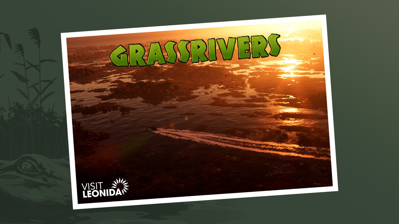 Grassrivers, a confirmed region in the state of Leonida, in official Grand Theft Auto VI postcard art by Rockstar Games