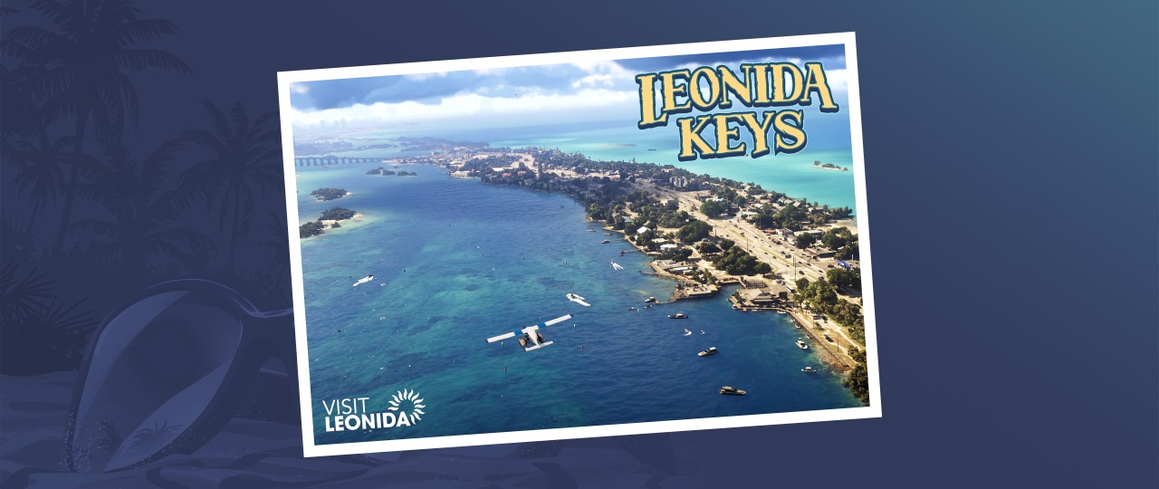 Leonida Keys, a confirmed region in the state of Leonida, in official Grand Theft Auto VI postcard art by Rockstar Games