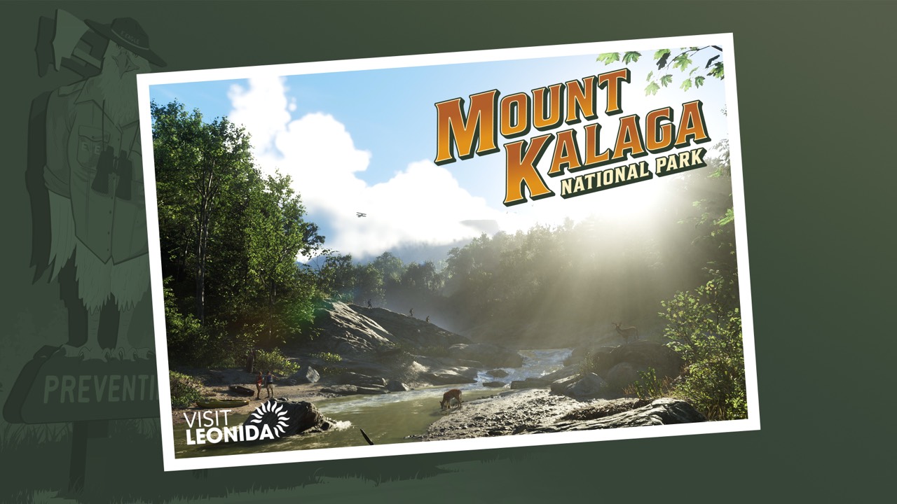 Mount Kalaga National Park, a confirmed region in the state of Leonida, in official Grand Theft Auto VI postcard art by Rockstar Games