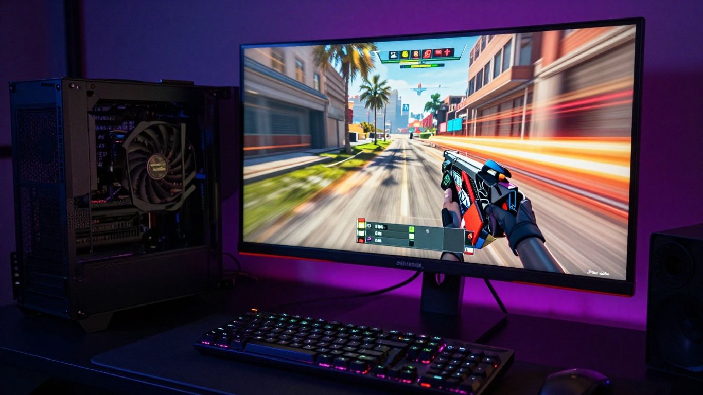 NVIDIA RTX 4080 graphics card with GTA 6 gameplay on screen.