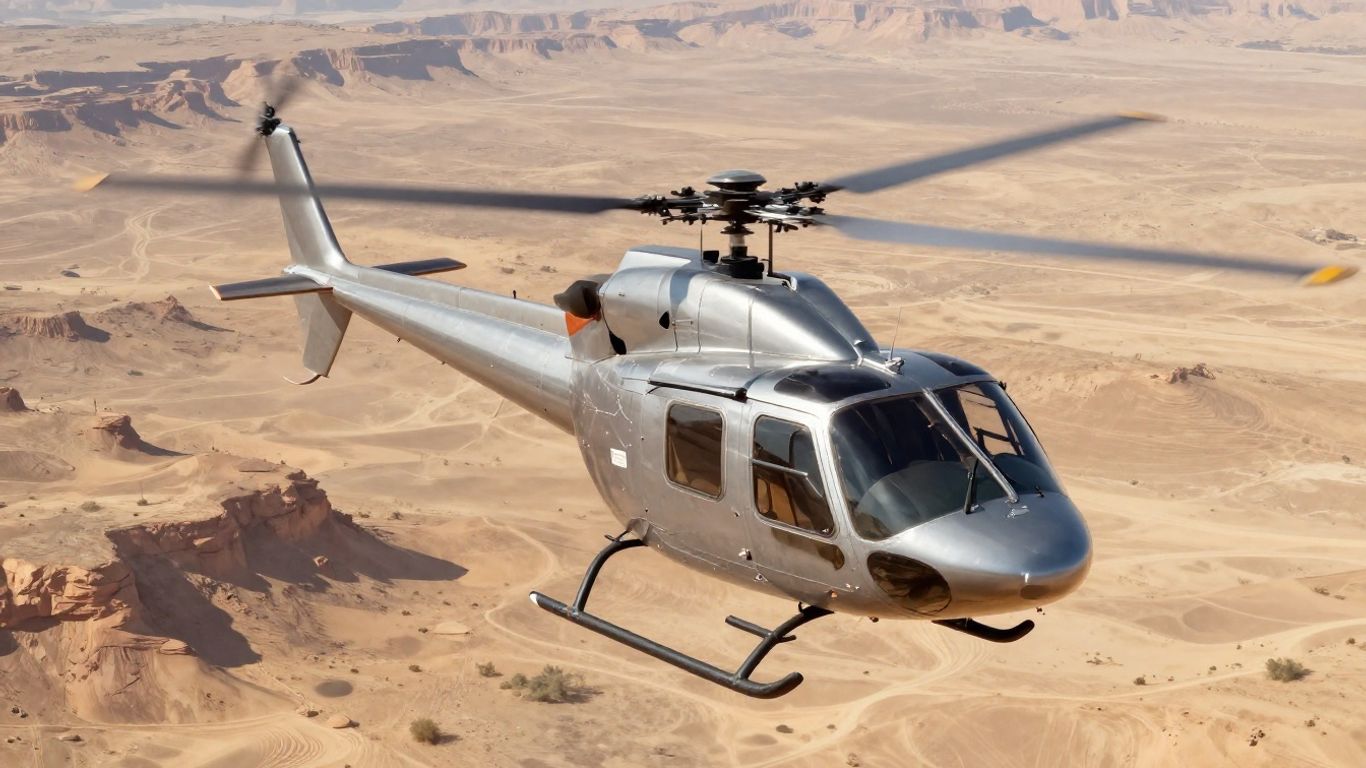GTA 6 helicopter flying over desert landscape.